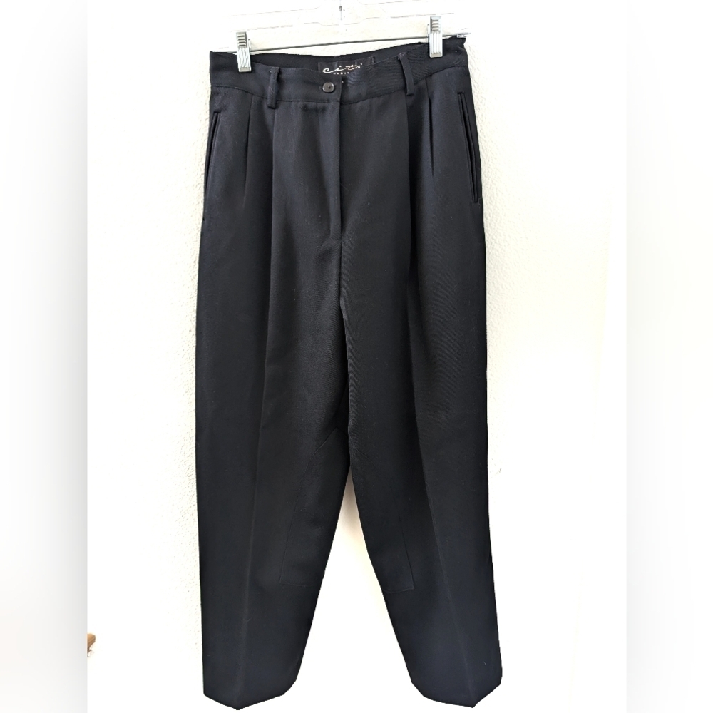 Citi By Yansi Fugel 100% Wool Pants 10 Pleated Front Trouser Tapered Leg Black - Picture 1 of 4